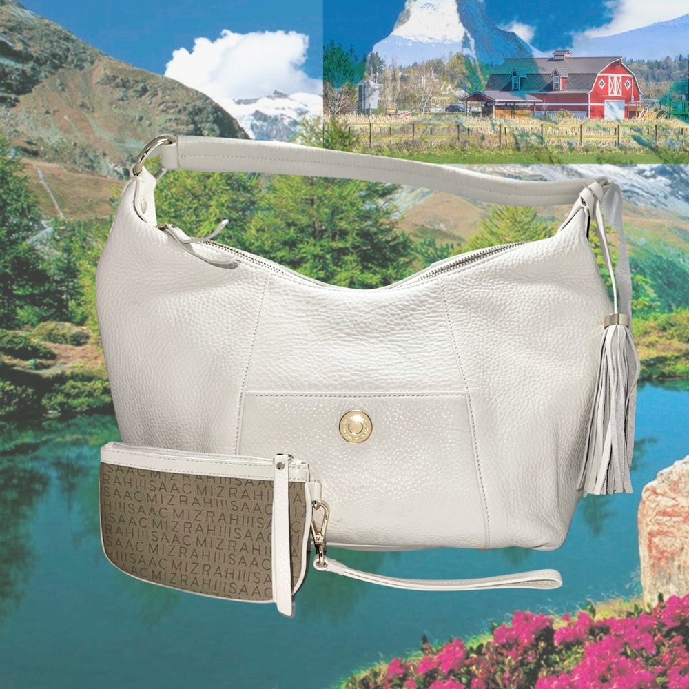 24. Isaac Mizrahi Ivory Pebbled Genuine Leather Shoulder bag w/accent Tassel